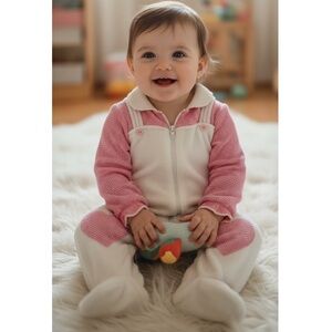 Tiny Tots Knitting Vintage 1982 Zip Up Long Sleeve Onesie Jumper Baby Size 6-12m